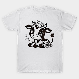 Cute Floral Cow With Daisy Flowers Fun Loving Nature Theme T-Shirt